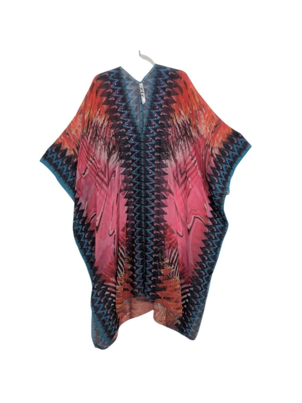 ETC Sheer Kimono Kaftan Womens One Size Colorful Sheer Embellished Maximalism
